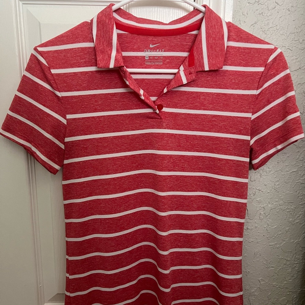 Nike polo, size XSmall, red with white stripes, EUC - no flaws!